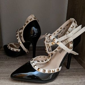 Black gold studded heels